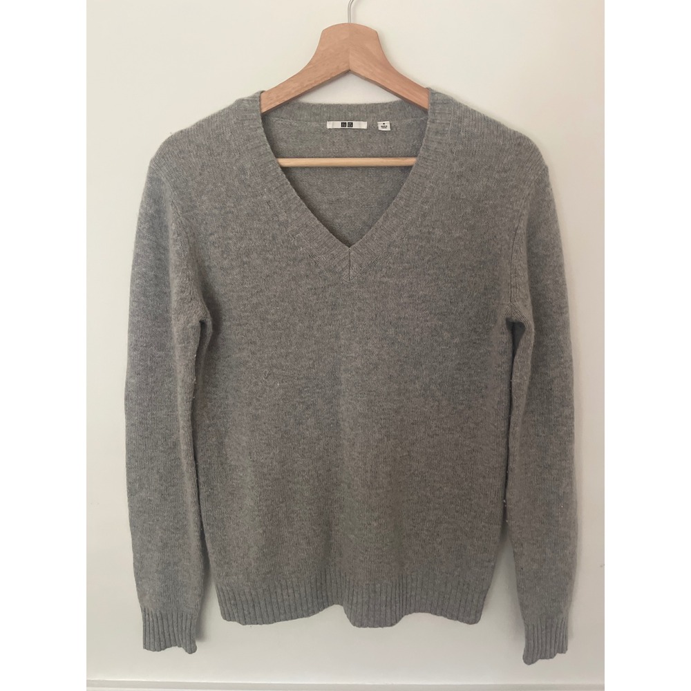 Uniqlo Wool Alpaca Blend Sweater Vneck Gray Medium